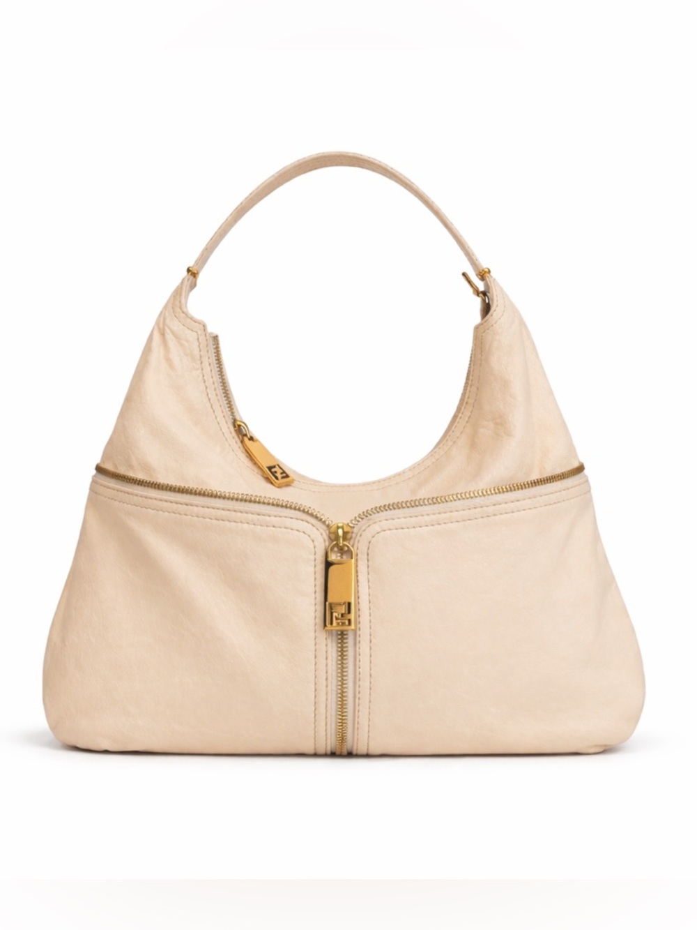 FENDI Zucca Cream / Beige Zip Hobo Shoulder Bag $2895+